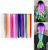 20pcs Extensiones de Cabello 20 Colores para Niñas Peluca Sintético Lacio con Clip 20 Pulgadas...