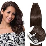 16'(40cm) Extensiones Adhesivas de Cabello Natural Sin Clip [2.5g*20pcs] #4 Marrón Medio 100% Remy...