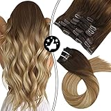 Moresoo Extensiones de Clip de Pelo Natural Balayage Remy Clip Extensions Pelo Humano Trama Doble...